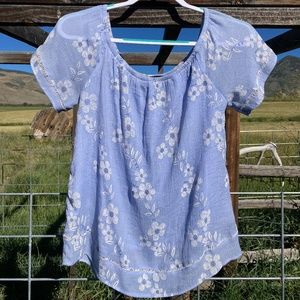 Blue and White Floral Blouse